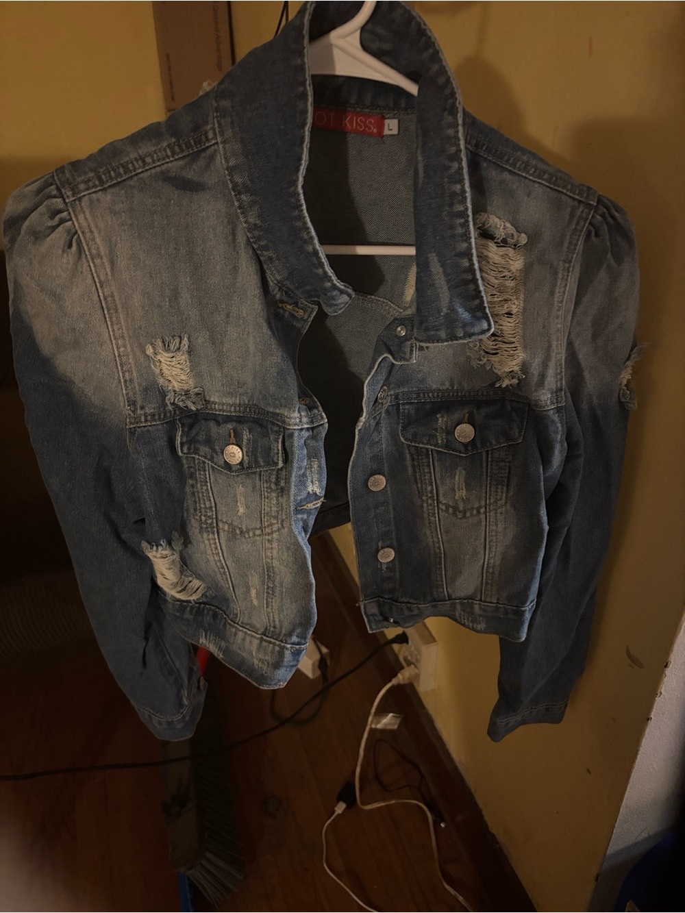 Hot Kiss Distressed Cropped Jean Jacket - Light Blue